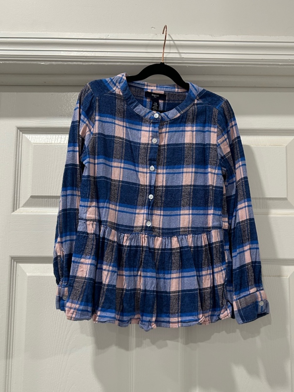 Gap Kids Blue and Pink Plaid Button Front Top Size Medium